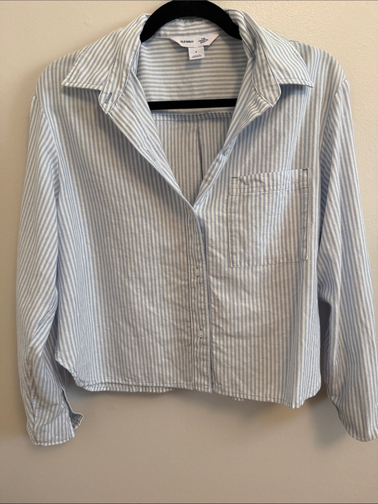 Old Navy Tops - Old Navy Blue and White Striped Cropped Button-Down